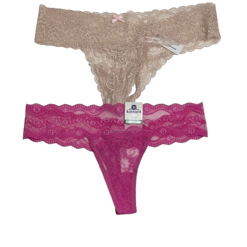 Skarlett Blue Cashmere & b.tempt'd by Wacoal Pink Lace Thong Bundle Large New